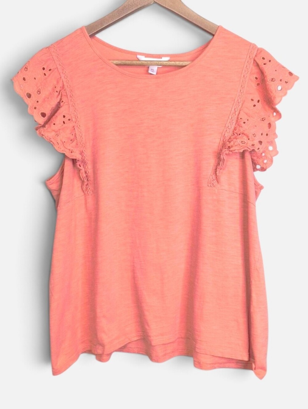 LC Lauren Conrad Coral Lace Flutter Sleeve Top 100% Cotton